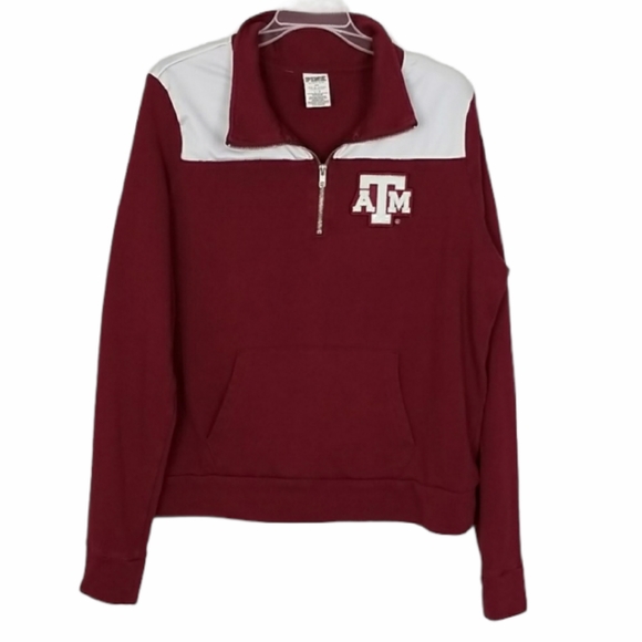 PINK Victoria's Secret Tops - Aggies VS Pink 1/4 Zip Pullover Sweatshirt LG